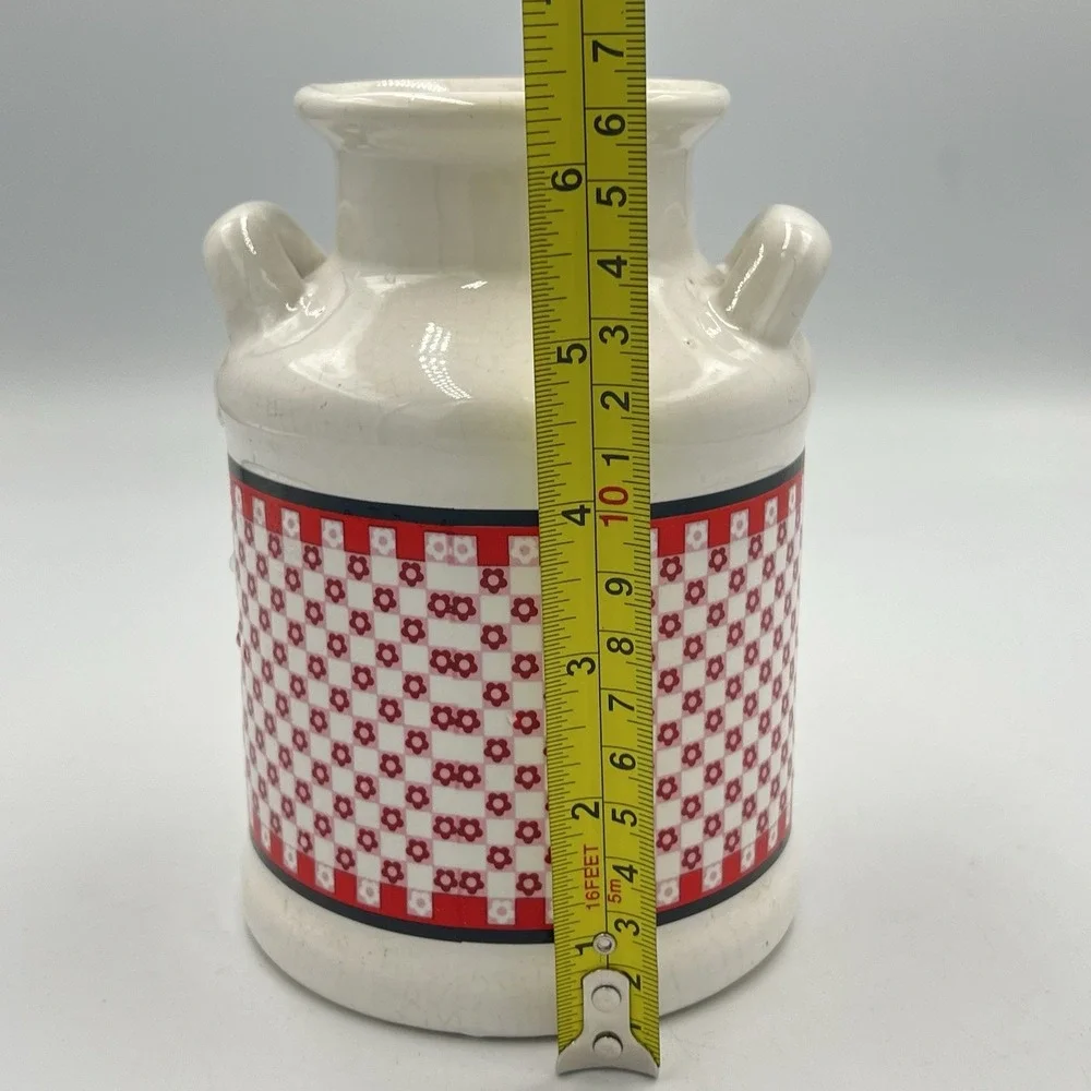 Vintage White Black Red Checkered Jar Jug Canister With Cats Linda Morgan‎ Japan